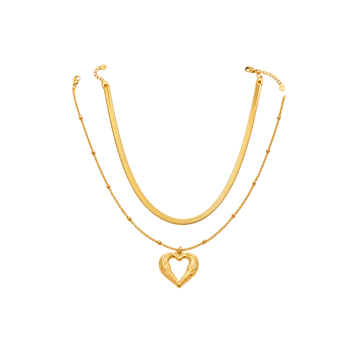Conjunto collar corazón doble capa – Dorado