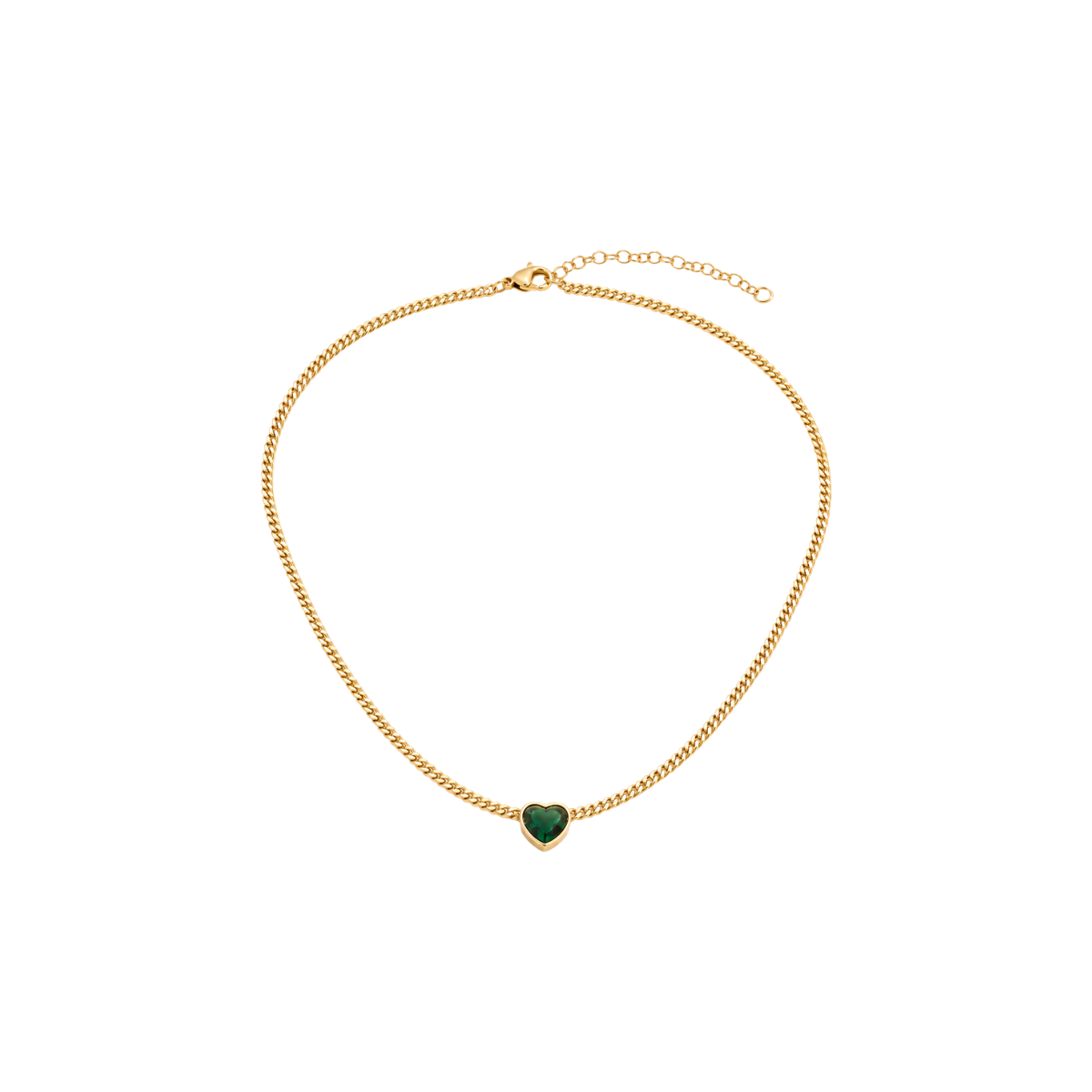 Conjunto corazón de vidrio y cadena cubana – Verde