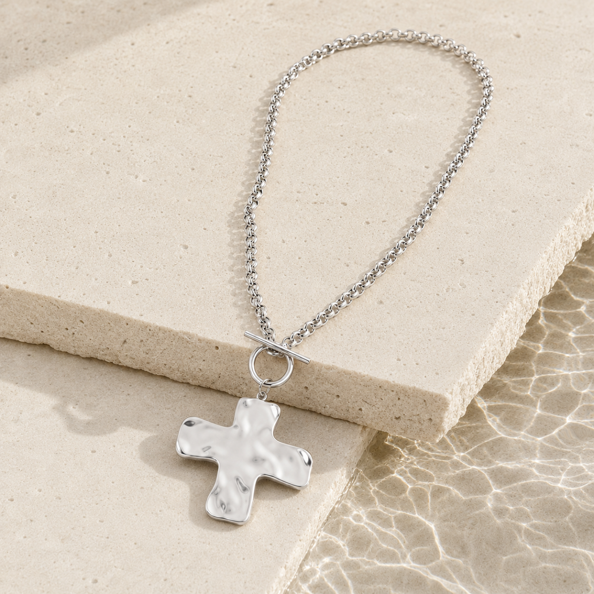 Collar colgante cruz pulida plata