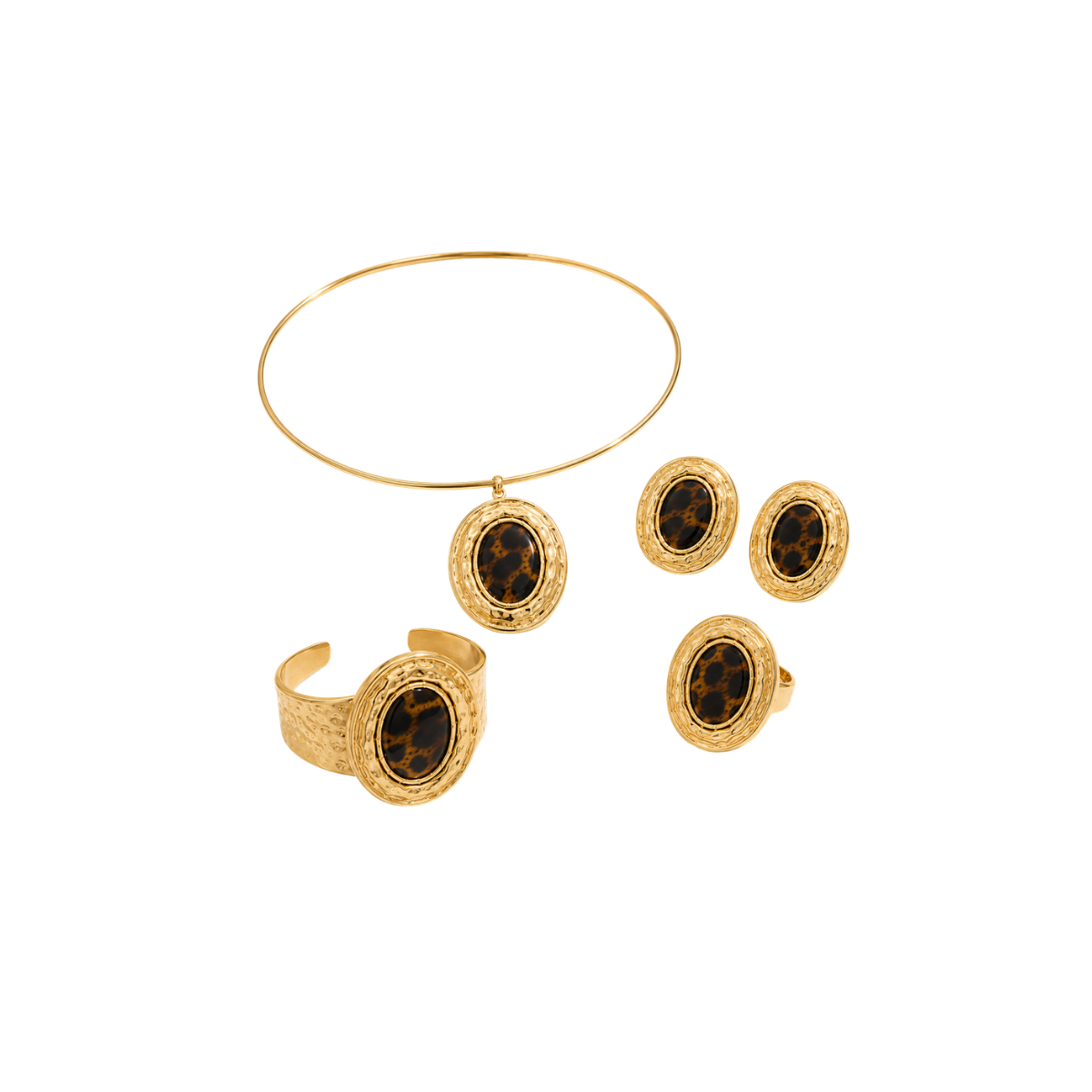 Conjunto gargantilla acrílico ovalado – Leopardo
