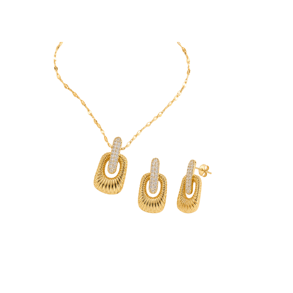 Conjunto anillo y cadena textura ondulada – Dorado